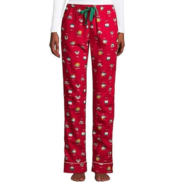 Lands' End Women's Red Christmas Cat Print Straight Leg Pajama Pants Small - Picture 1 of 10